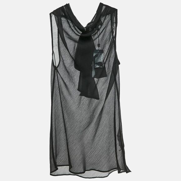 Emporio Armani Black Sheer Crepe Sleeveless Top M